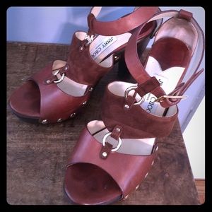 Jimmy Choo brown suede leather platform sandals